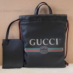 Gucci Drawstring Backpack Black, Red, and Green